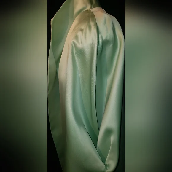 Oscar de la Renta double sided 100% Charmeuse silk Mint kimono oversized Jacket - Picture 4 of 16